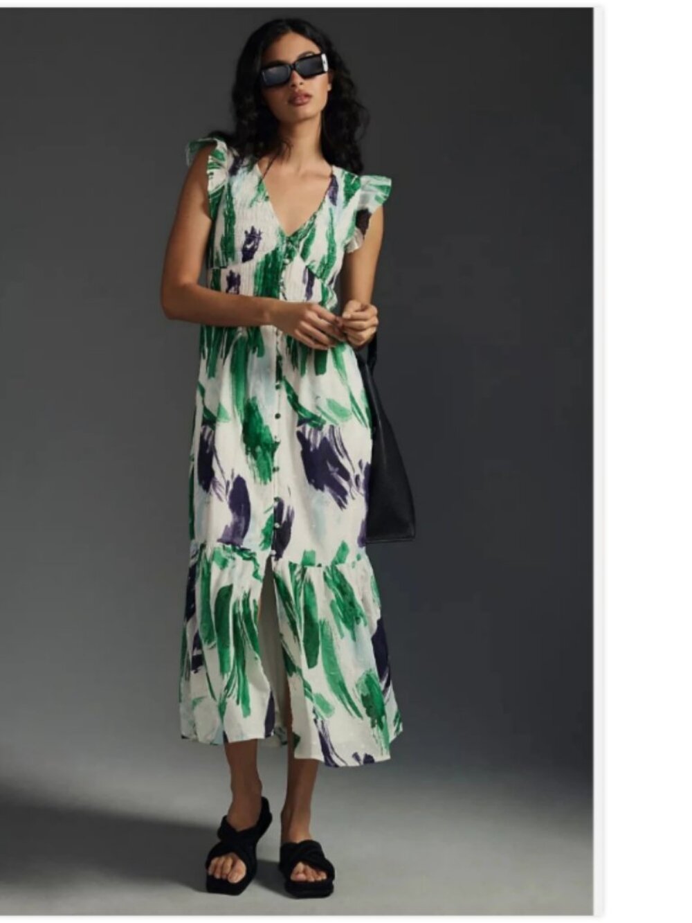 NWT Anthropologie The Peregrine Midi Dress White Blue & Green in Size Small